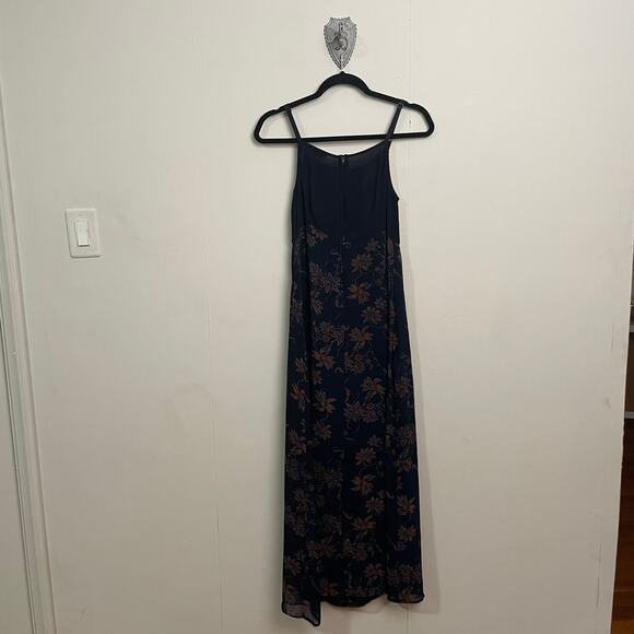 90s Vintage S Nougat chiffon maxi dress spaghetti strap floral summer black goth - Picture 5 of 7